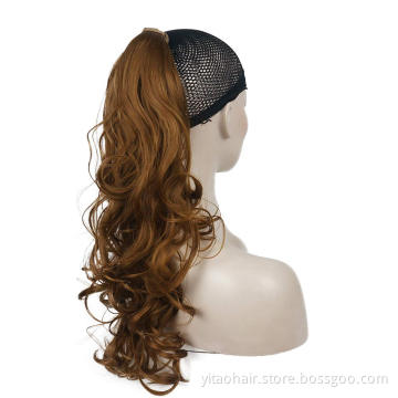 long wavy Ponytail Hair 24 Inch Long Body Wave Ponytail hair Extension Synthetic Wrap Around Drawstring Hair with 1Clips